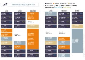 planning - cours aquagym - cours aquaphobie cours bébé nageur