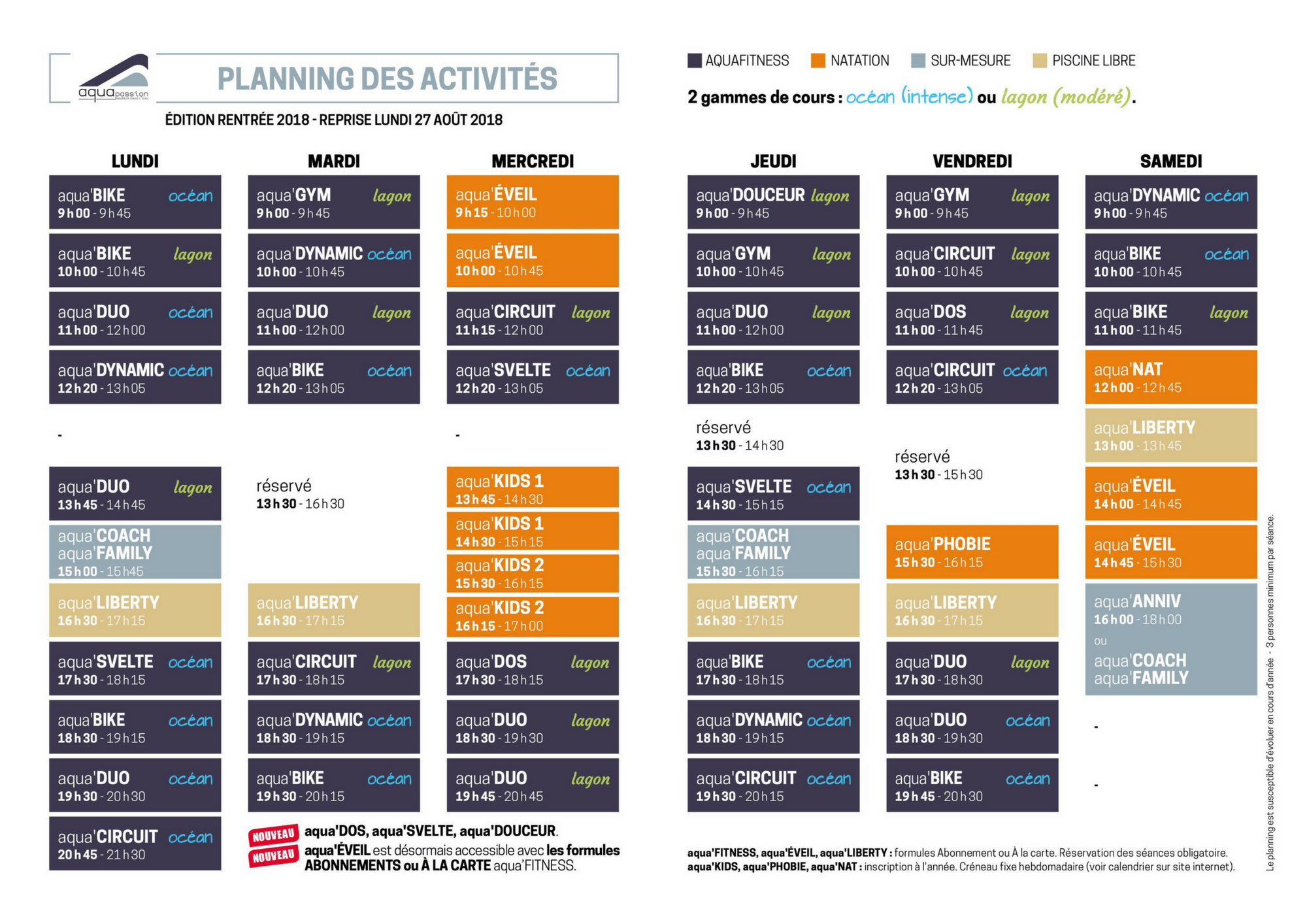 Horaires d'ouverture du centre aquatique Aquapassion