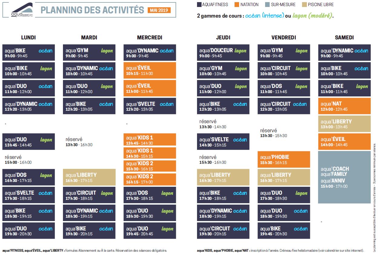 Horaires d'ouverture du centre aquatique Aquapassion