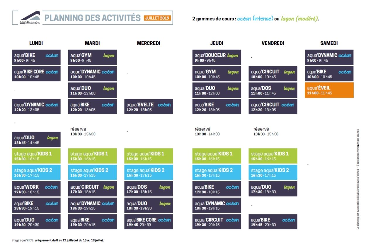 Horaires d'ouverture du centre aquatique Aquapassion