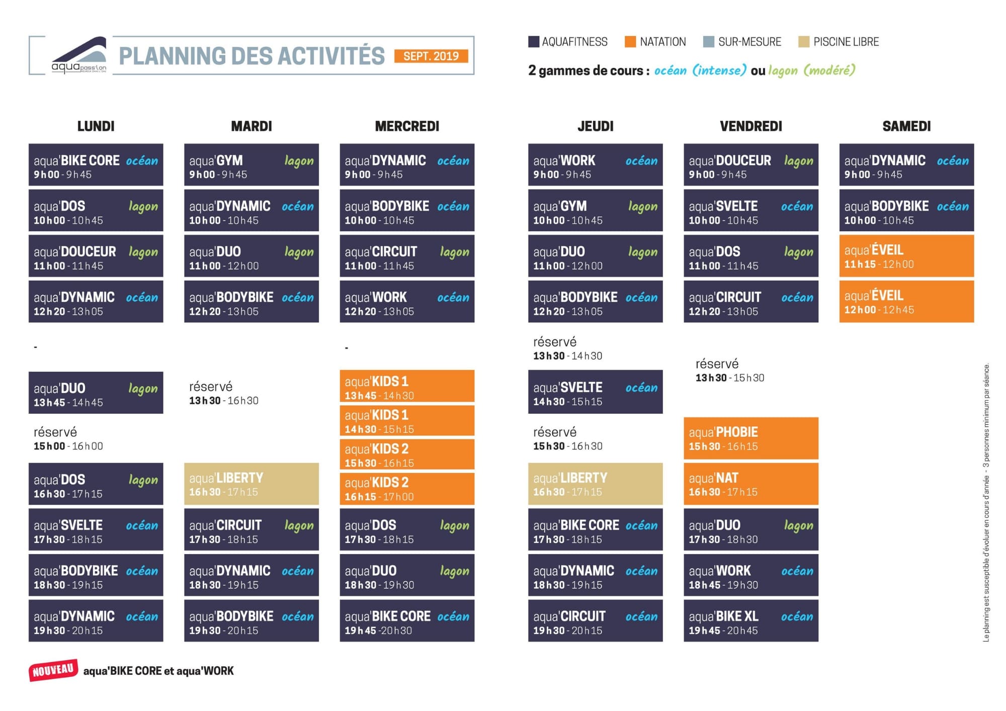 Horaires d'ouverture du centre aquatique Aquapassion
