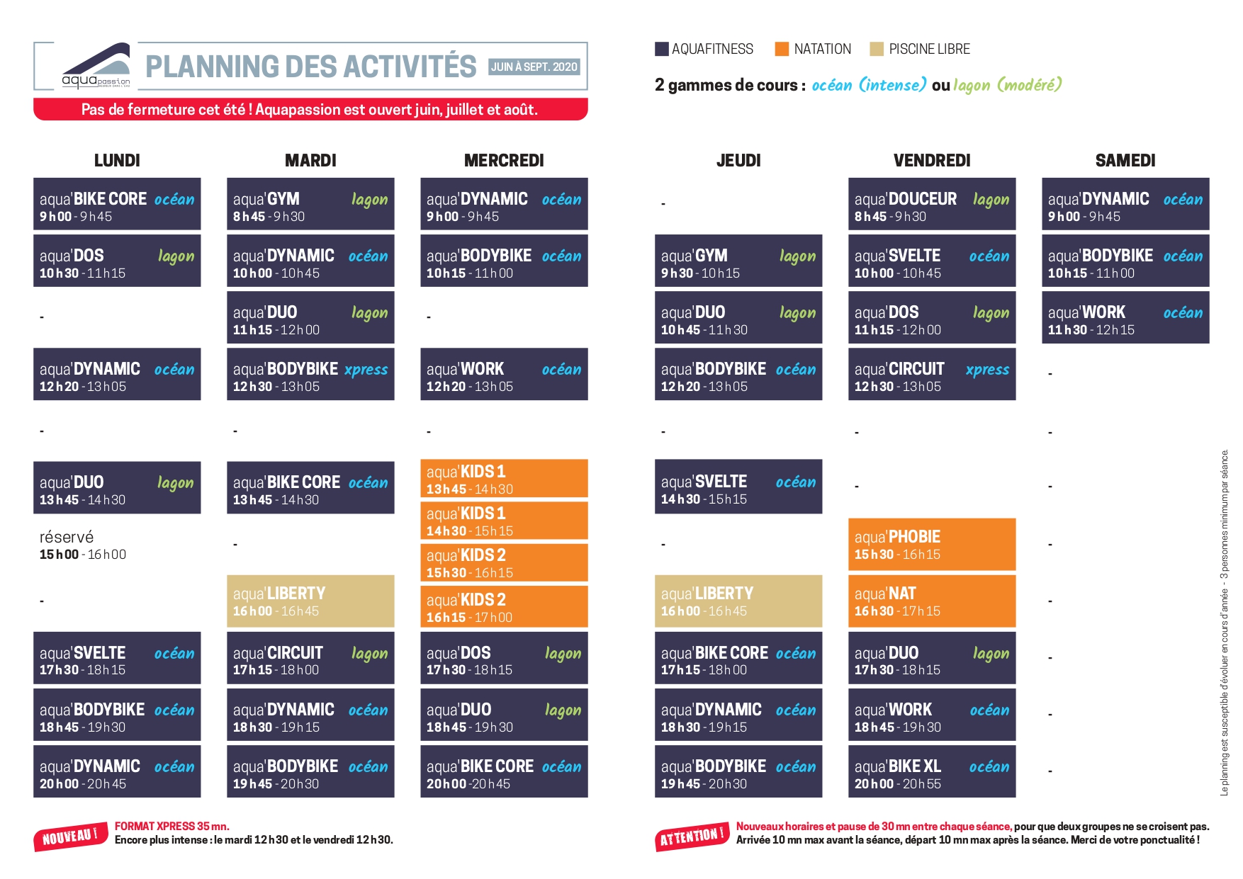 Horaires d'ouverture du centre aquatique Aquapassion