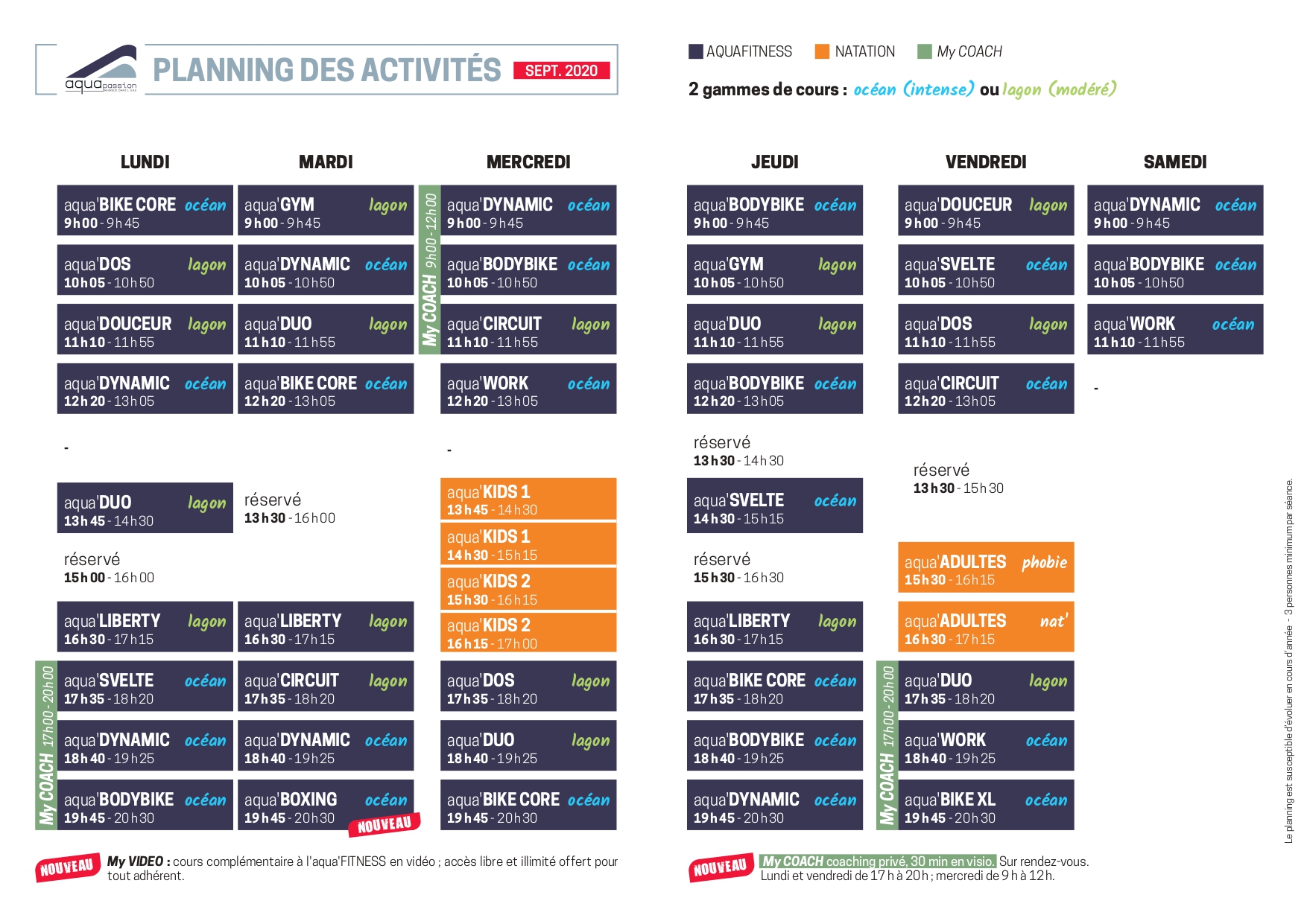 Horaires d'ouverture du centre aquatique Aquapassion