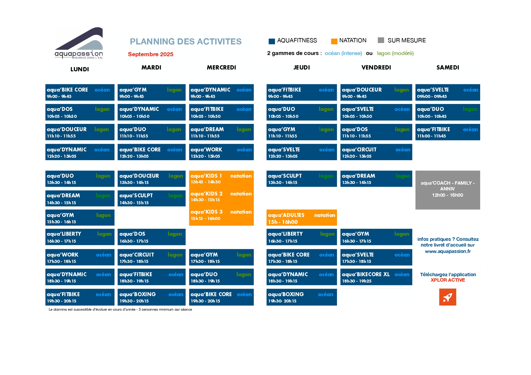 Horaires d'ouverture du centre aquatique Aquapassion