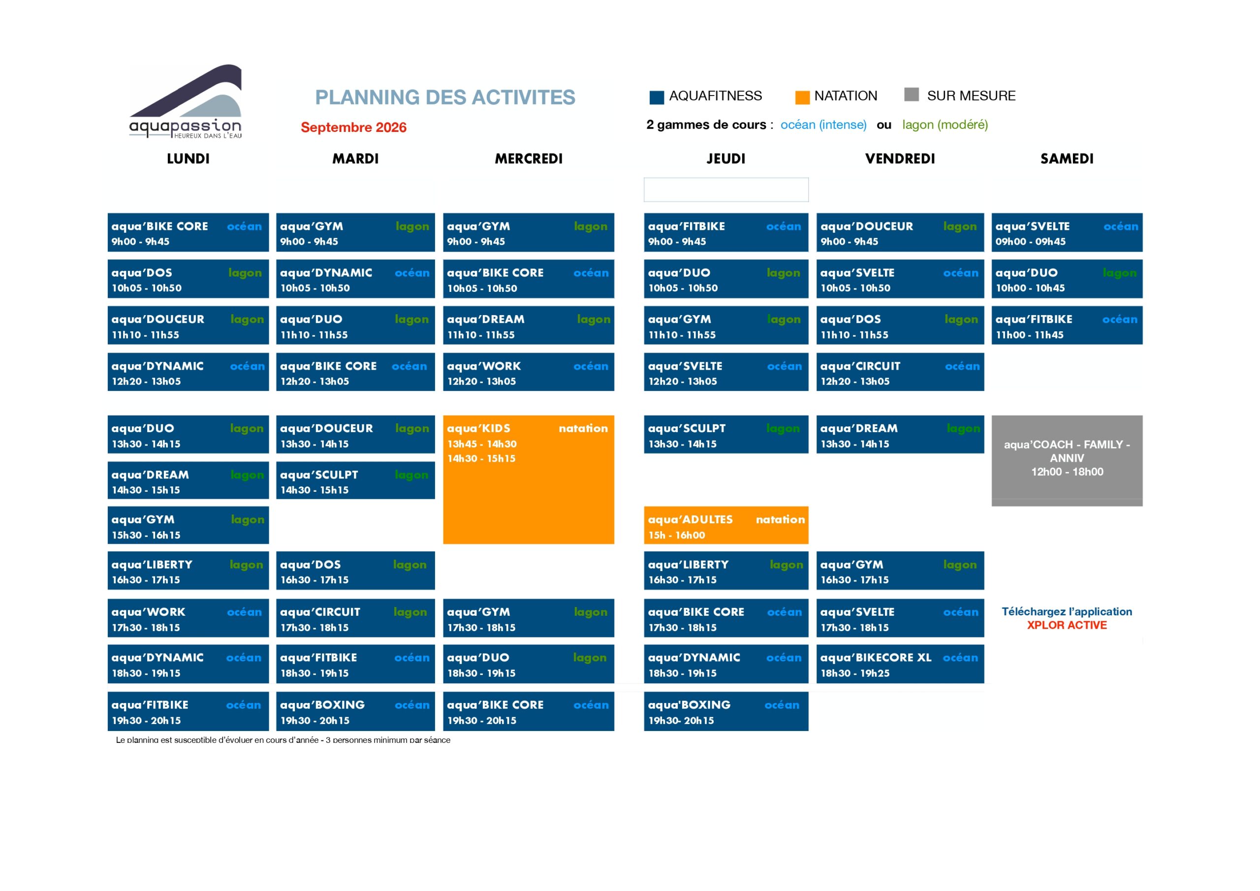 Horaires d'ouverture du centre aquatique Aquapassion
